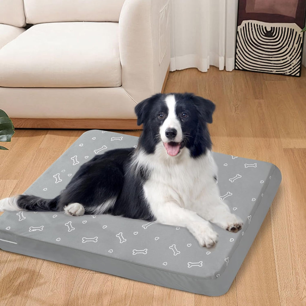 Waterproof Dog Bed Cover, Grey Bone Print 27 x 36 x 4 Inch, Cover Only