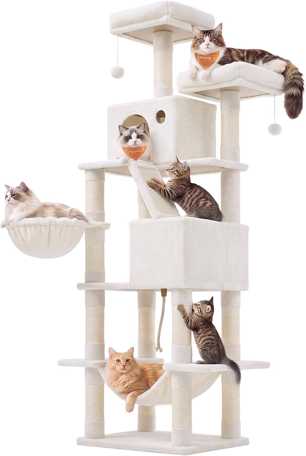 Feandrea Cat Tree, 81.1-Inch Large Cat Tower, Multi-Level Condo, Light Gray
