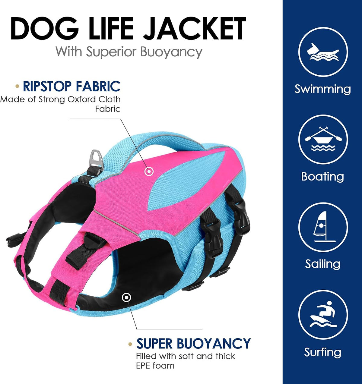 Dog Life Jacket High Buoyancy Small Dog Life Vest for Swimming, S