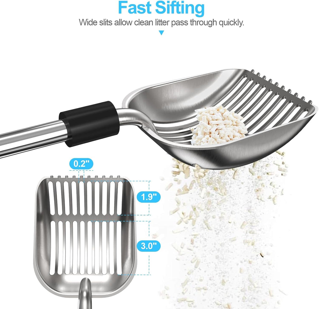 Cat Litter Scoop, Long Handle Metal Litter Scooper - No Bending