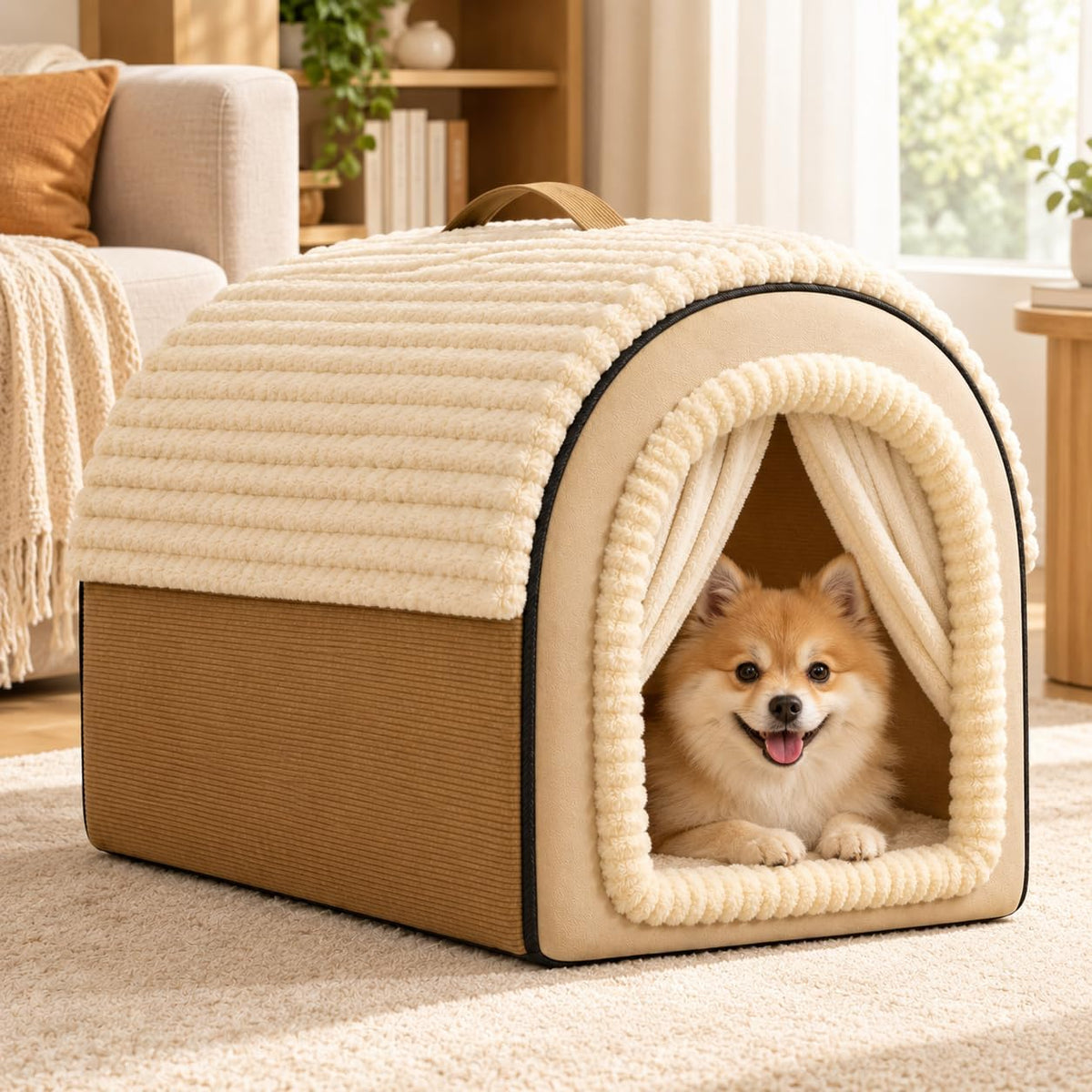 Cat House for Indoor Cats, Enclosed Cat Cave Bed with Curtain Door, Covered Pet House for Cats and Dogs, Removable Washa