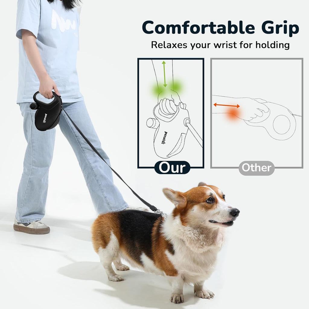 Pecute 32ft Retractable Dog Leash with Reflective Strips, 360° Tangle-Free, One-Button Control & Sturdiness Nylon Materi