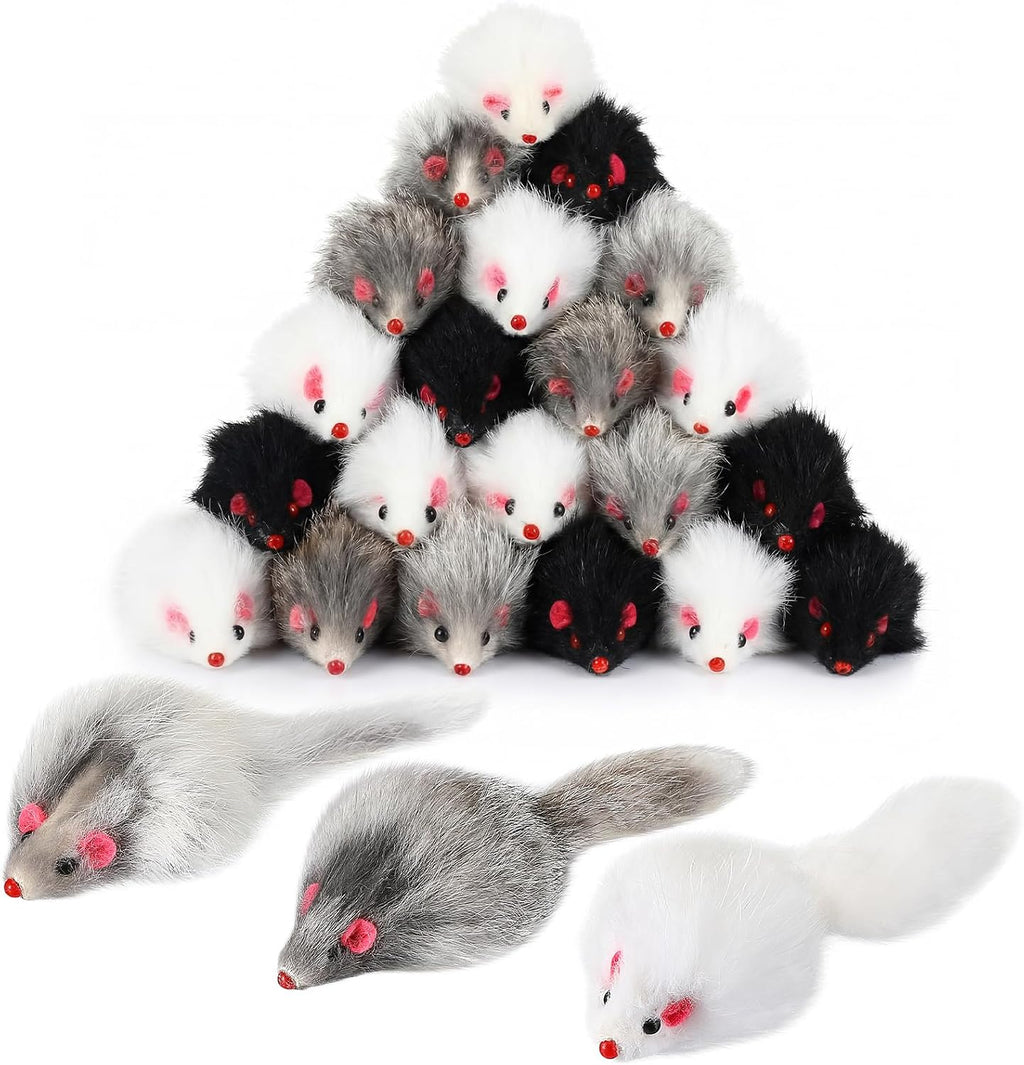 Hungdao 12 Pcs Fur Mice Cat Toys with Rattle Sound, White, Black, Gray