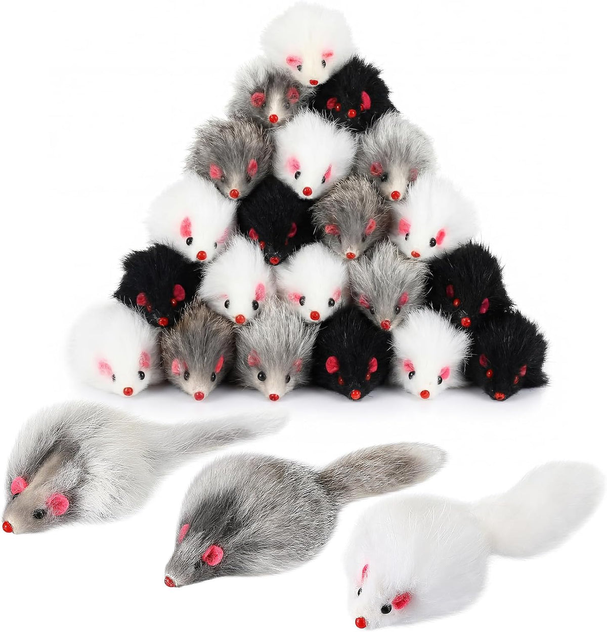 Hungdao 12 Pcs Fur Mice Cat Toys with Rattle Sound, White, Black, Gray
