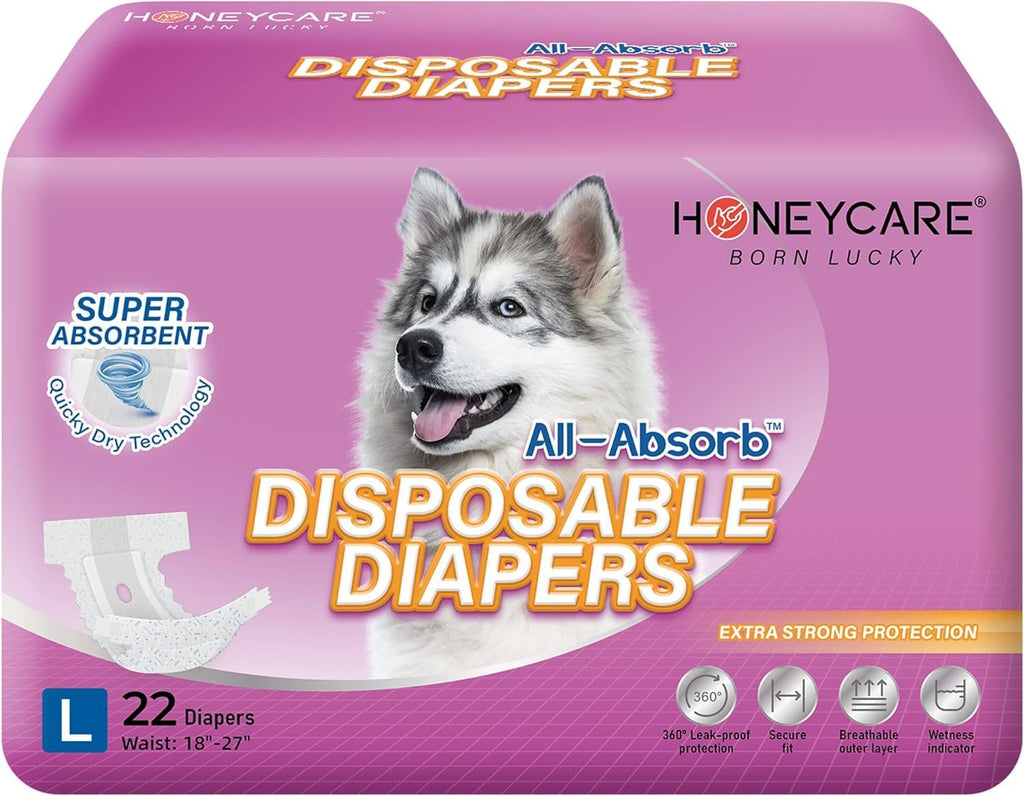 HONEY CARE All-Absorb Disposable Female Dog Diapers Small Size, Improved, 40 Count, Super Absorbent, Breathable, Wetness