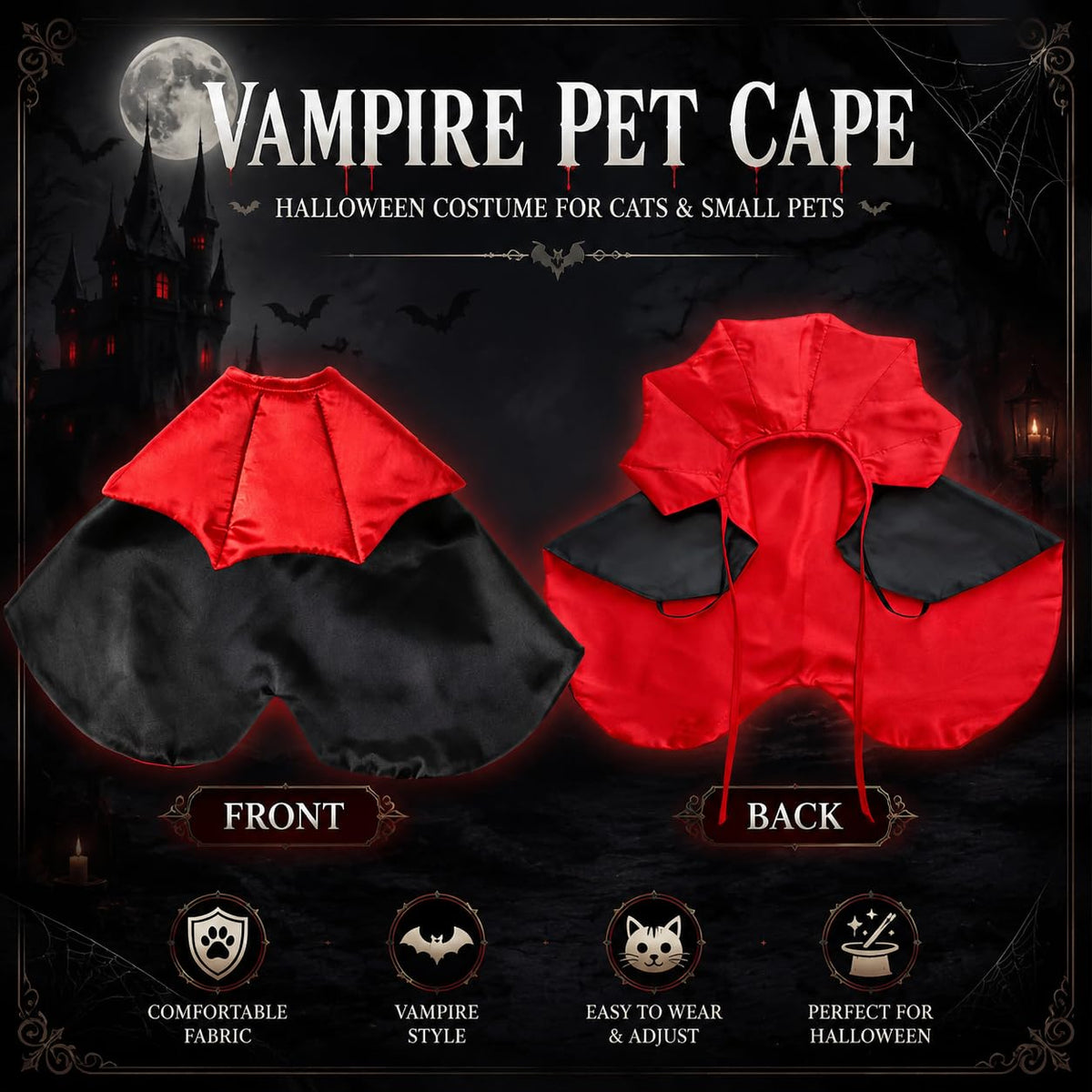 Golden Retriever Halloween Costume, Extra Large Dog Vampire Cape Cloak for Great Dane German Shepherd, Big Dog Halloween Costumes XL(Vampire,XL)