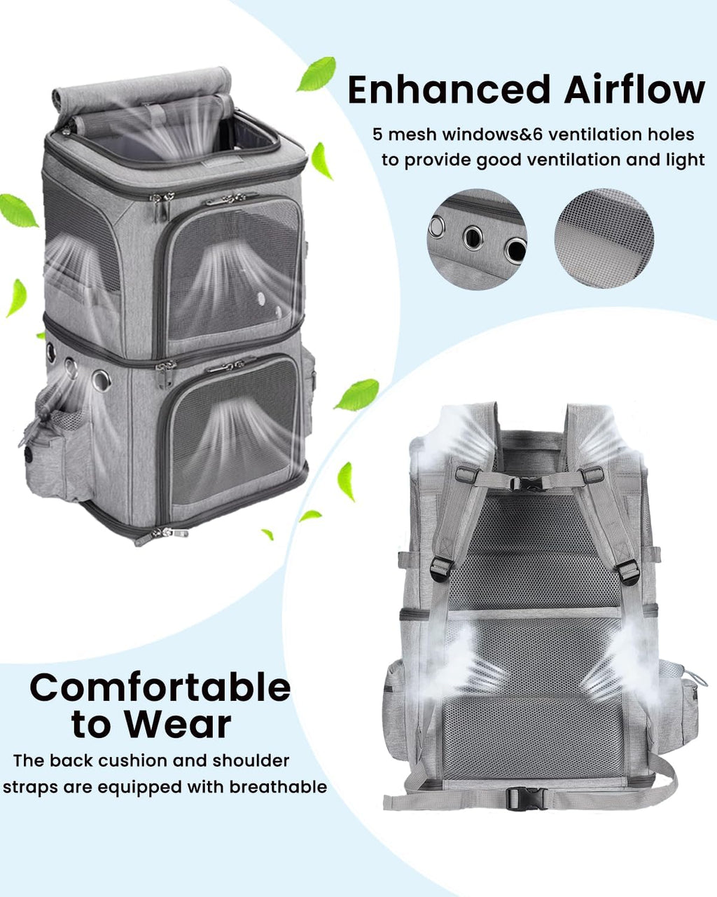 HOVONO Double-Compartment Cat Backpack Carrier for Mulit-Cat Families