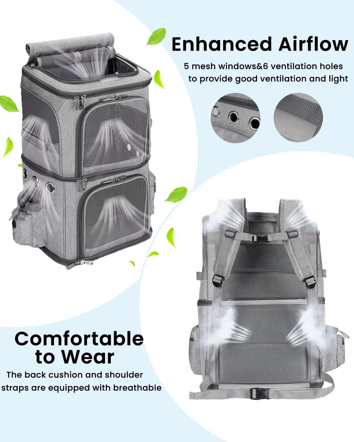 HOVONO Double-Compartment Cat Backpack Carrier for Mulit-Cat Families