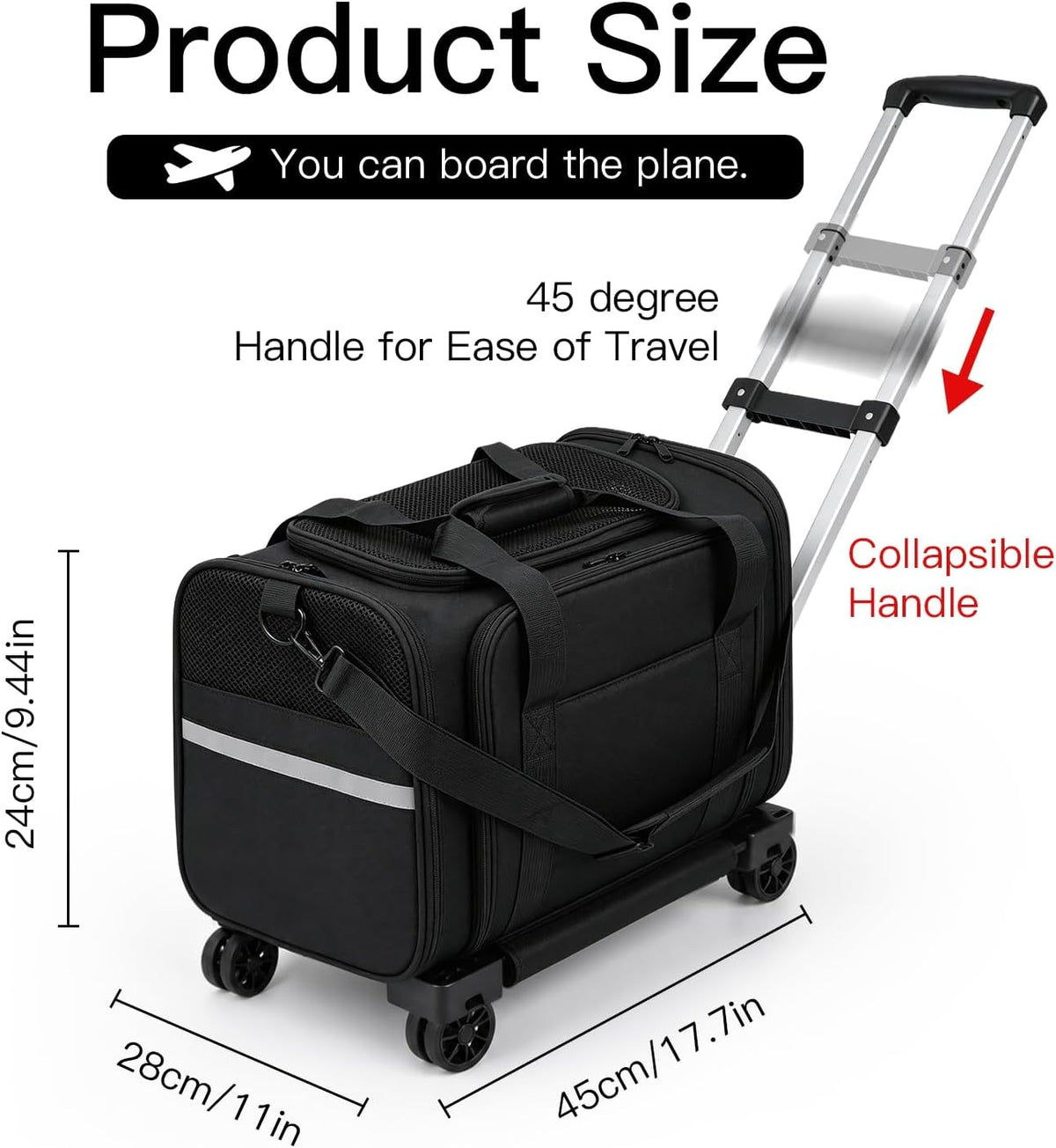 Pet Carrier with Wheels, Expandable Dog Cat Bag, Airline Approved Soft