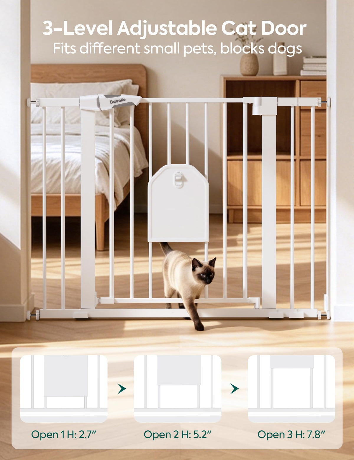 Babelio Auto Close Dog Gate with Cat Door, CatPrivilege I, 29-43"