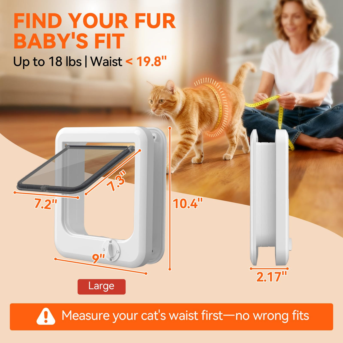 LIBBEPET Cat Door Interior Door, 4 Way Rotating Lock for Cats ≤18 lbs，Large