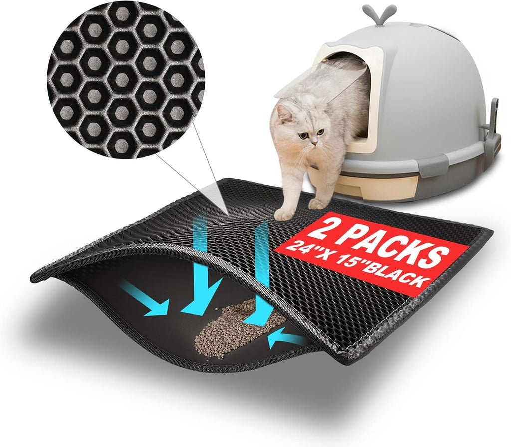 Pieviev 2 Packs Cat Litter Mat Double Layer Waterproof Urine Proof Trapping Mat (30''X24'', Gray)