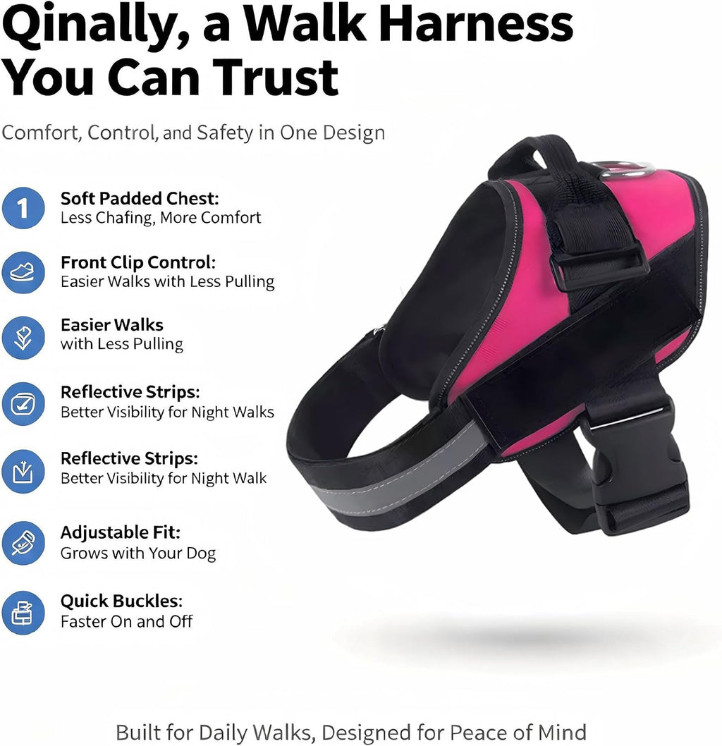 Dogshood No-Pull Harness Front Clip Easy On-Off Reflective (Rose Red,S)