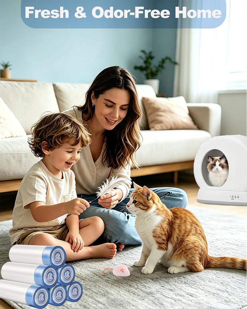 120 Count Drawstring Cat Litter Bags Compatible with MW-SC01/SC02/SC09/LR01