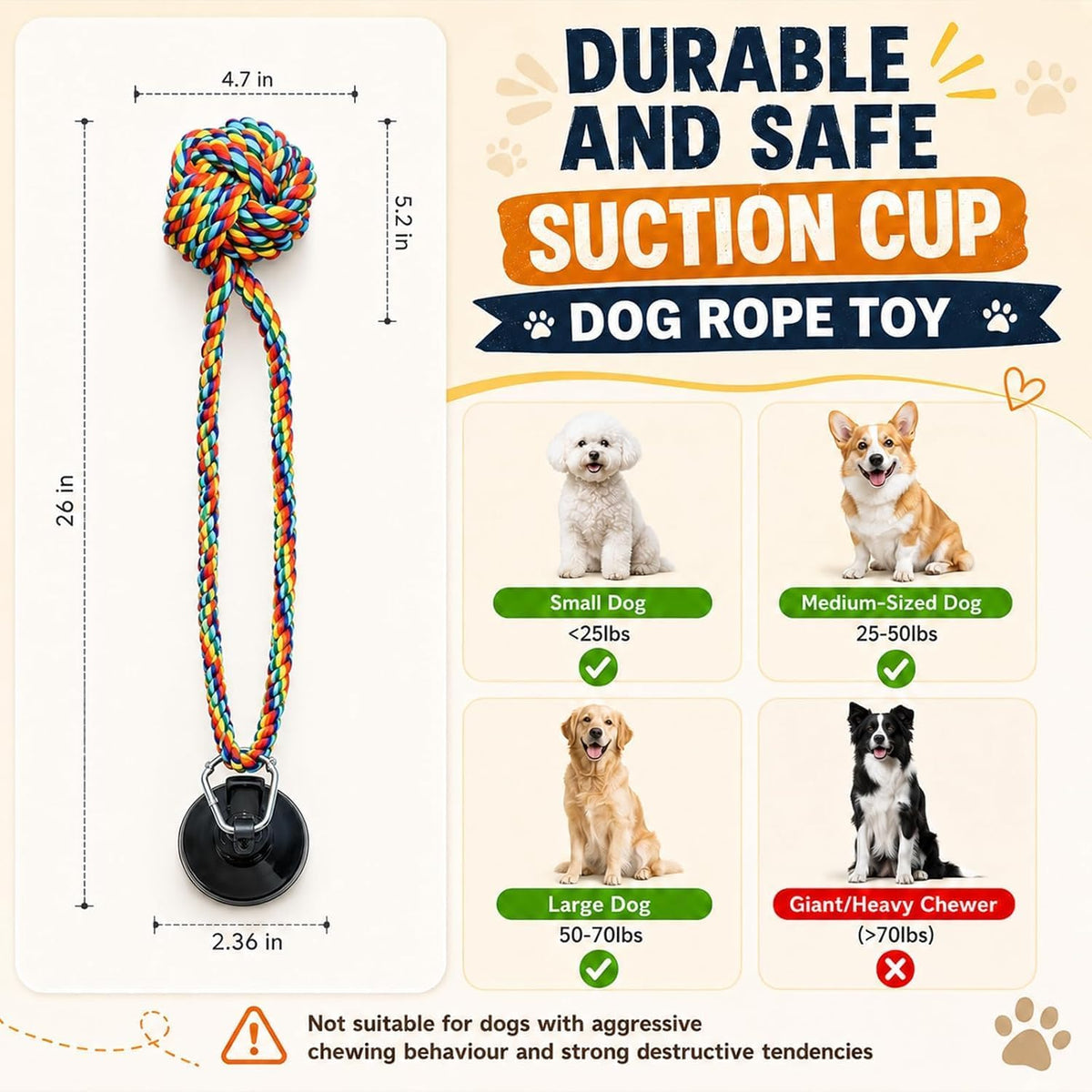 Rocfish Dog Rope Toys for Aggressive Chewers, Strong Suction Base