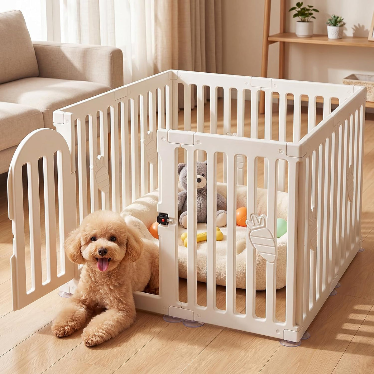Dog Playpen Indoor with Door, 10-Panel 25.6" Tall Dog Play Pen, Easy-Assembly Plastic Puppy Playpen Fence for Dogs, Pet 