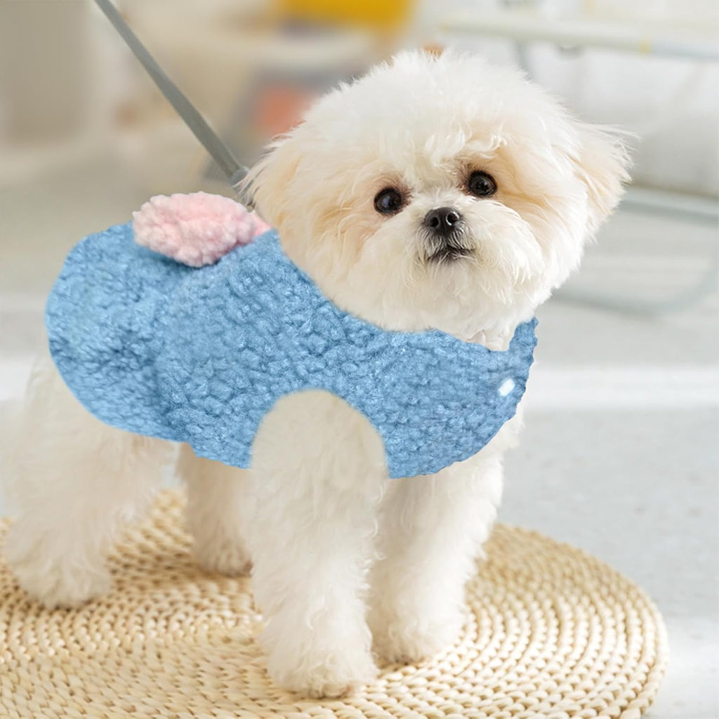 Winter Dog Dress with Bow & Leash Ring, Warm Puppy Clothes for Small Dogs