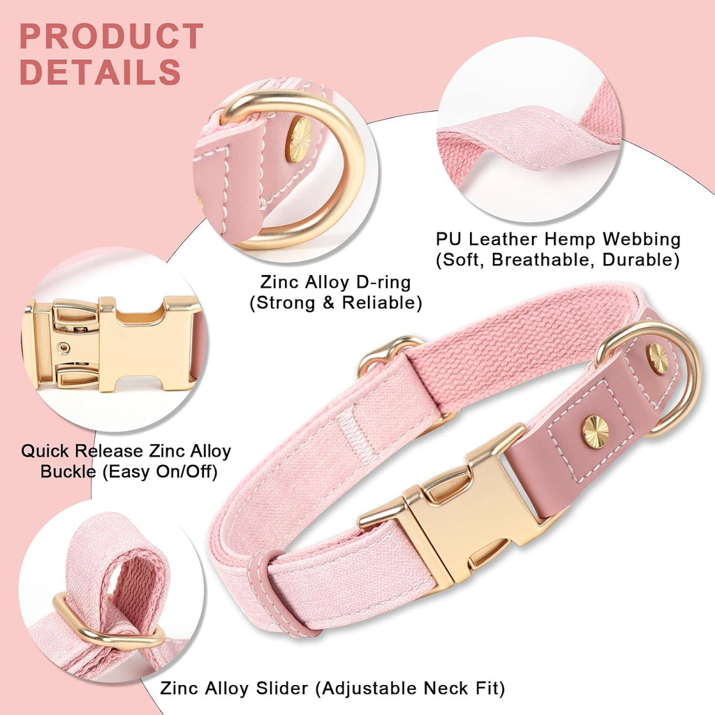 PU Leather Dog Collars for Small Dogs,Classic Adjustable Pink Dog Collars with Quick Release Metal Buckle,Easy Clean and