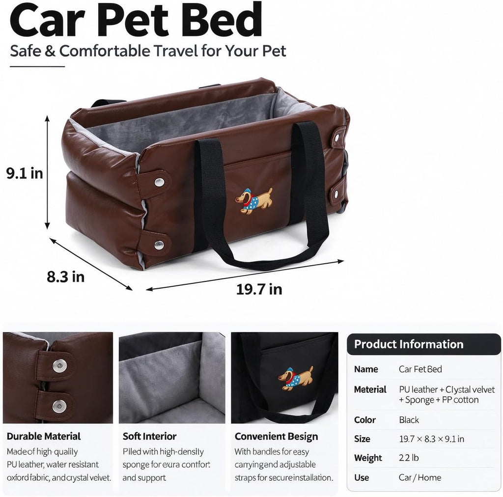 Dog Car Seat 2-in-1 Pet Bed, Soft Plush Travel Carrier for Small Pets
