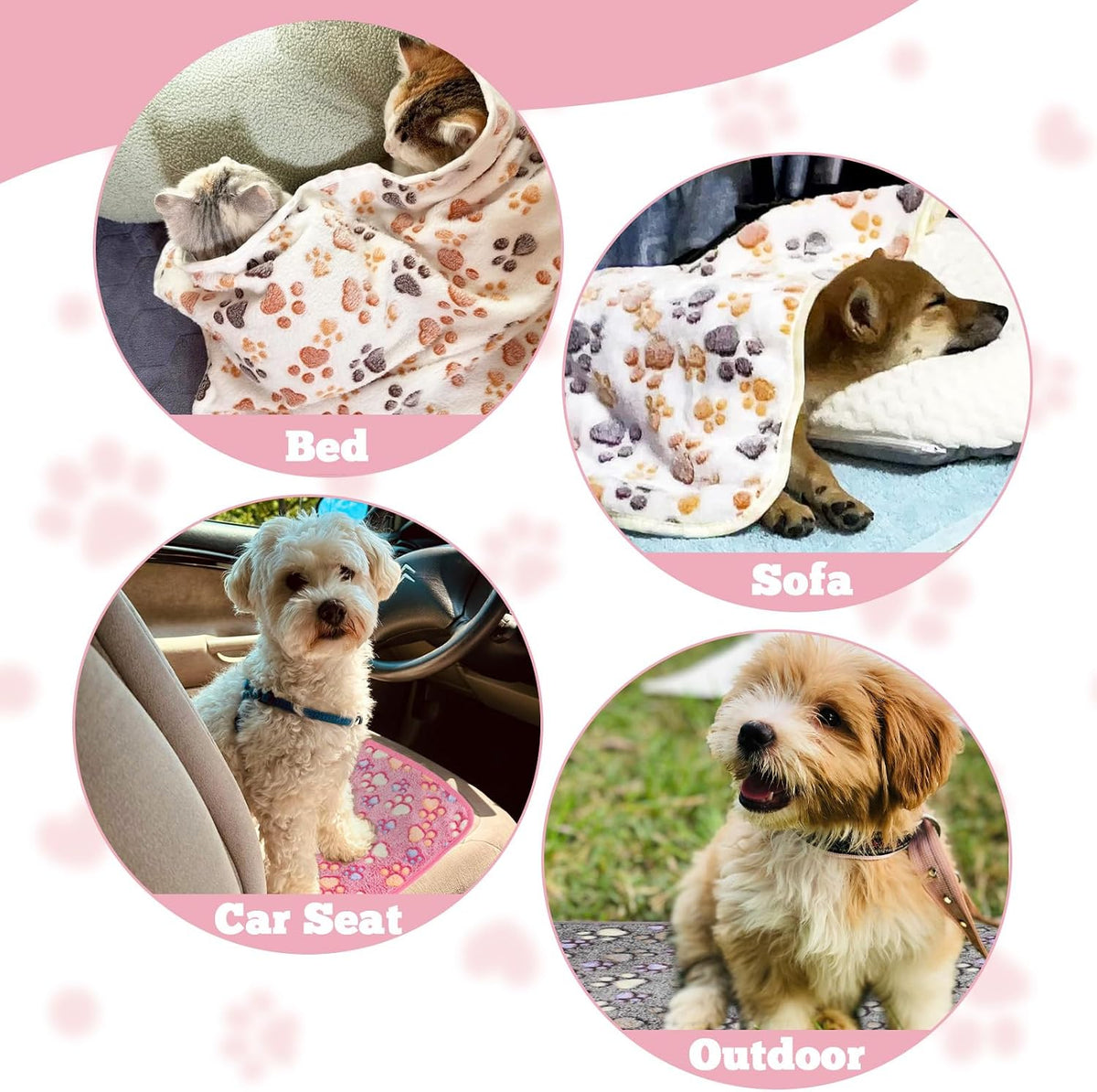 12 Pcs Small Dog Blanket Fleece Puppy Blankets Washable Pet Blankets for Cats Soft Flannel Paw Printed Throw for Guinea 
