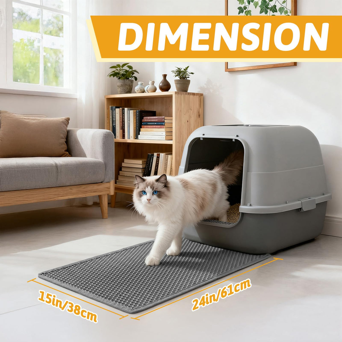Pieviev Cat Litter Mat, Double-Layer Waterproof Litter Trap, 24" x 15" Gray