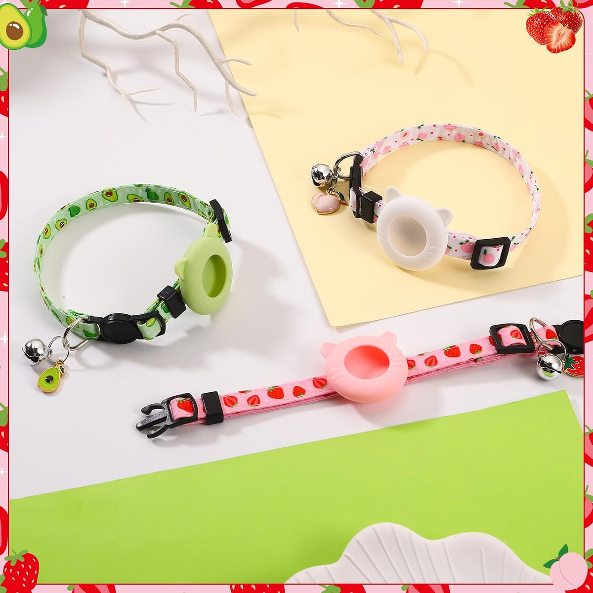 3 Pack Airtag Cat Collar Breakaway Fruit Cat Collars with Air Tag Holder