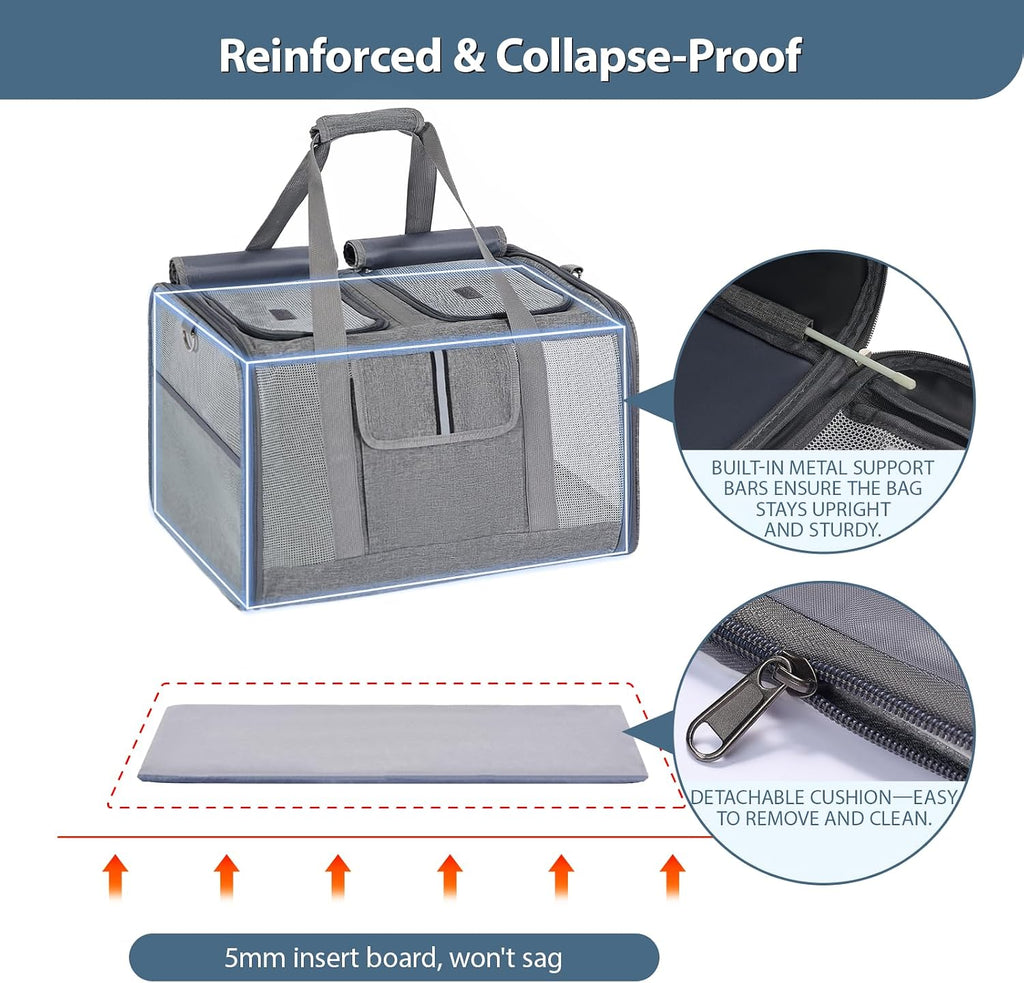Cat Carrier for 2 Cats, Large Soft-Sided Pet Travel Carrier