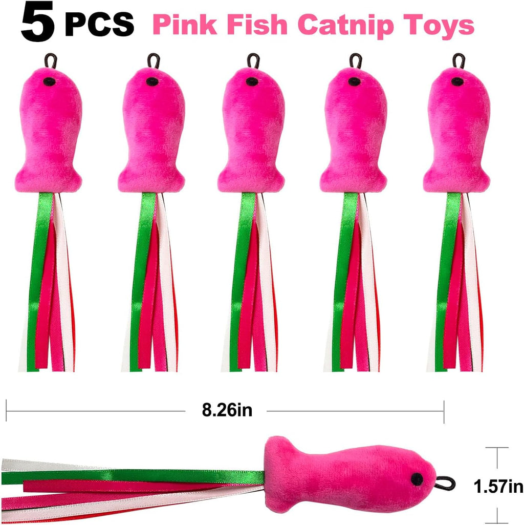 Catnip Toys, 5PCS Soft Plush Pink Fish Cat Toy Chew Kitten Toys