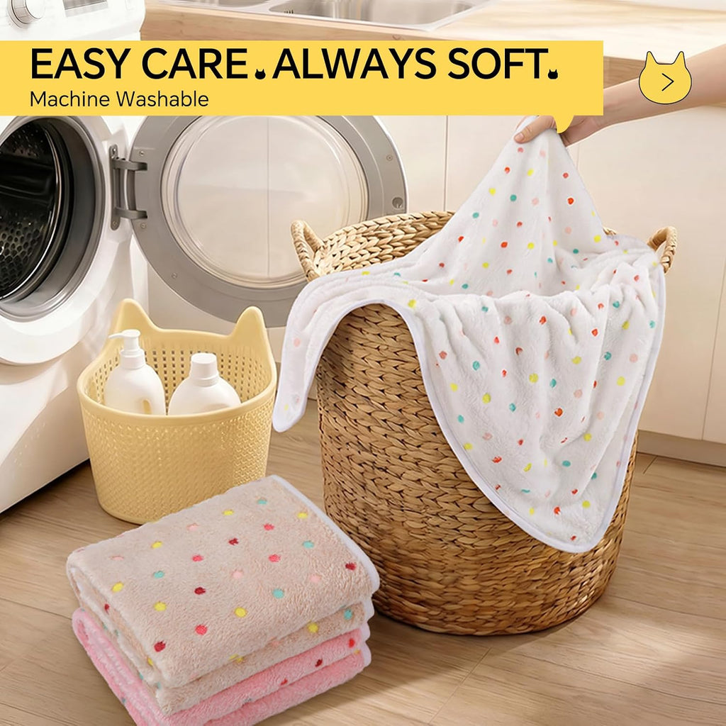 1 Pack 3 Blankets Super Soft Cute Dot Pattern Pet Blanket Flannel Throw for Dog Puppy Cat Beige/Brown/Pink Small