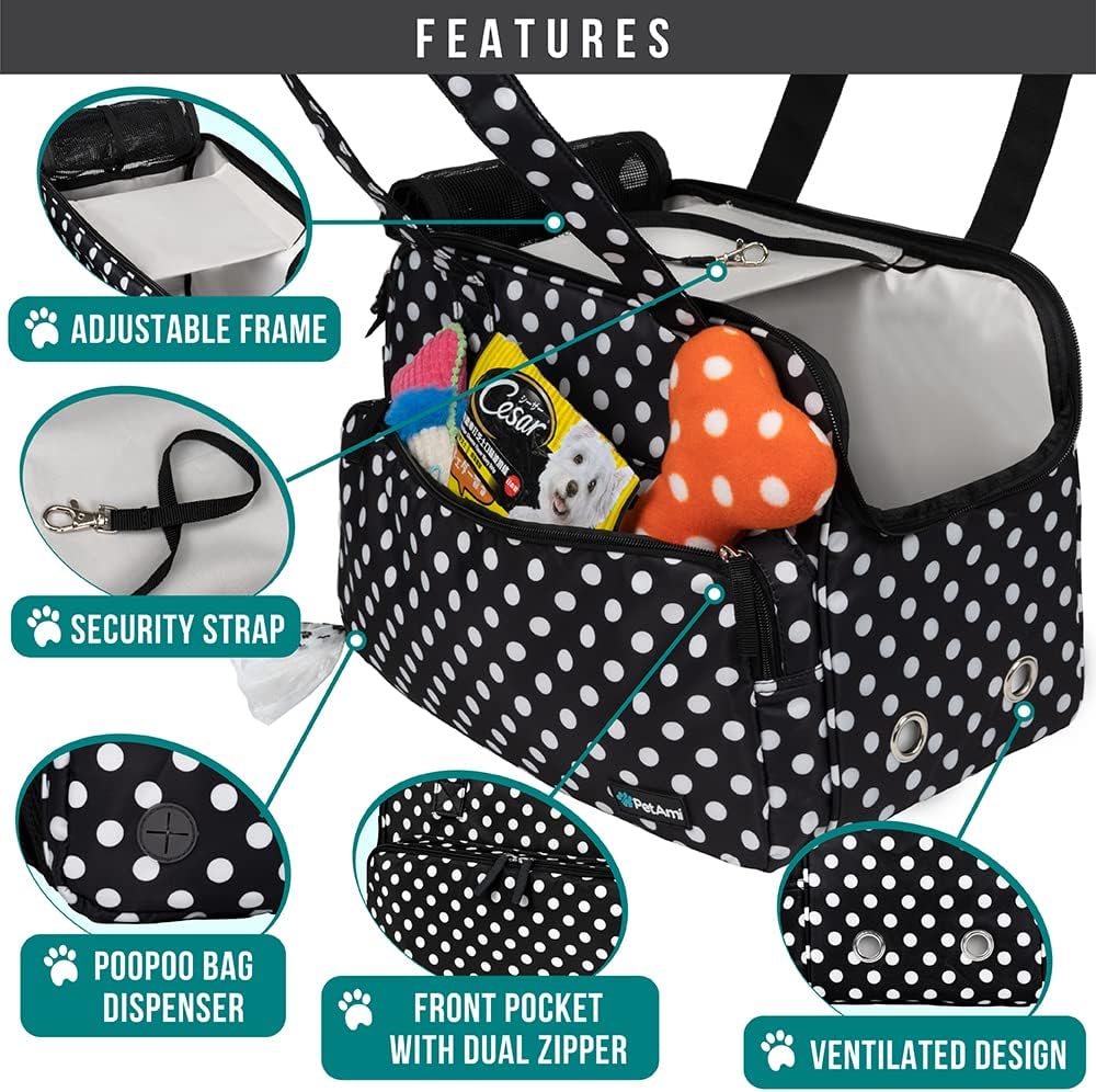 PetAmi Small Dog Purse Carrier, Airline Approved Soft Sided Tote, Polka Dot