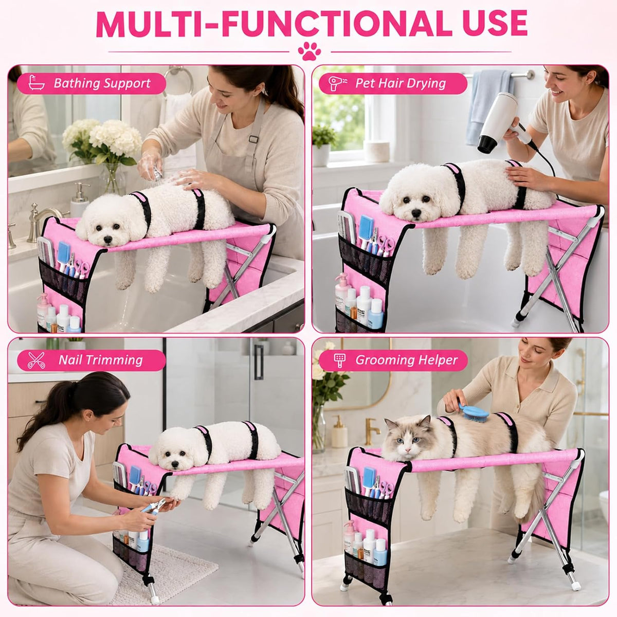 Pet Grooming Hammock for Small Dogs with Stand, Dog Bathing Hammock