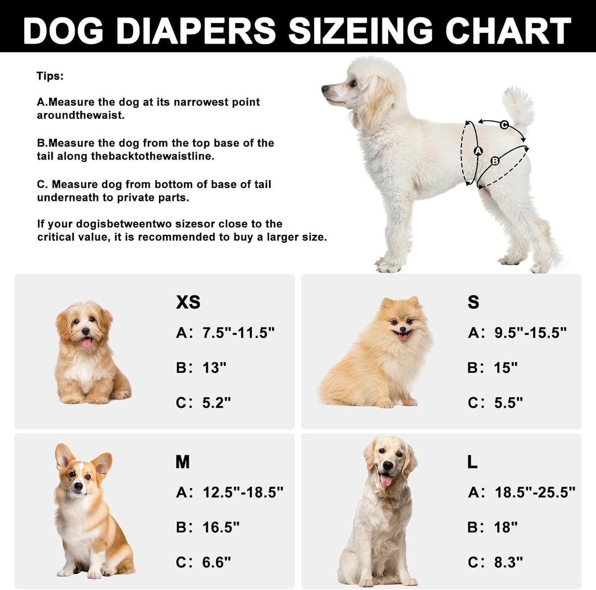 Washable Dog Diapers Female 3 Pack Reusable Highly Absorbent Doggie Diaper, Flexible Doggy Diaper Female Durable Leak-Pr