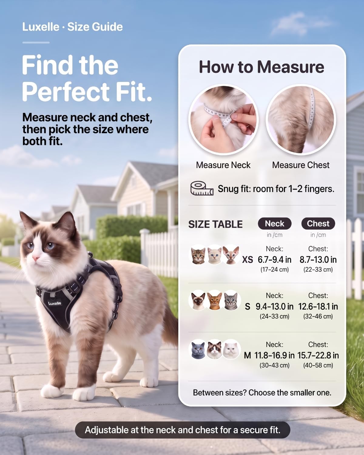 Luxelle Escape Proof Cat Harness with Retractable Leash & Wrist Strap Set