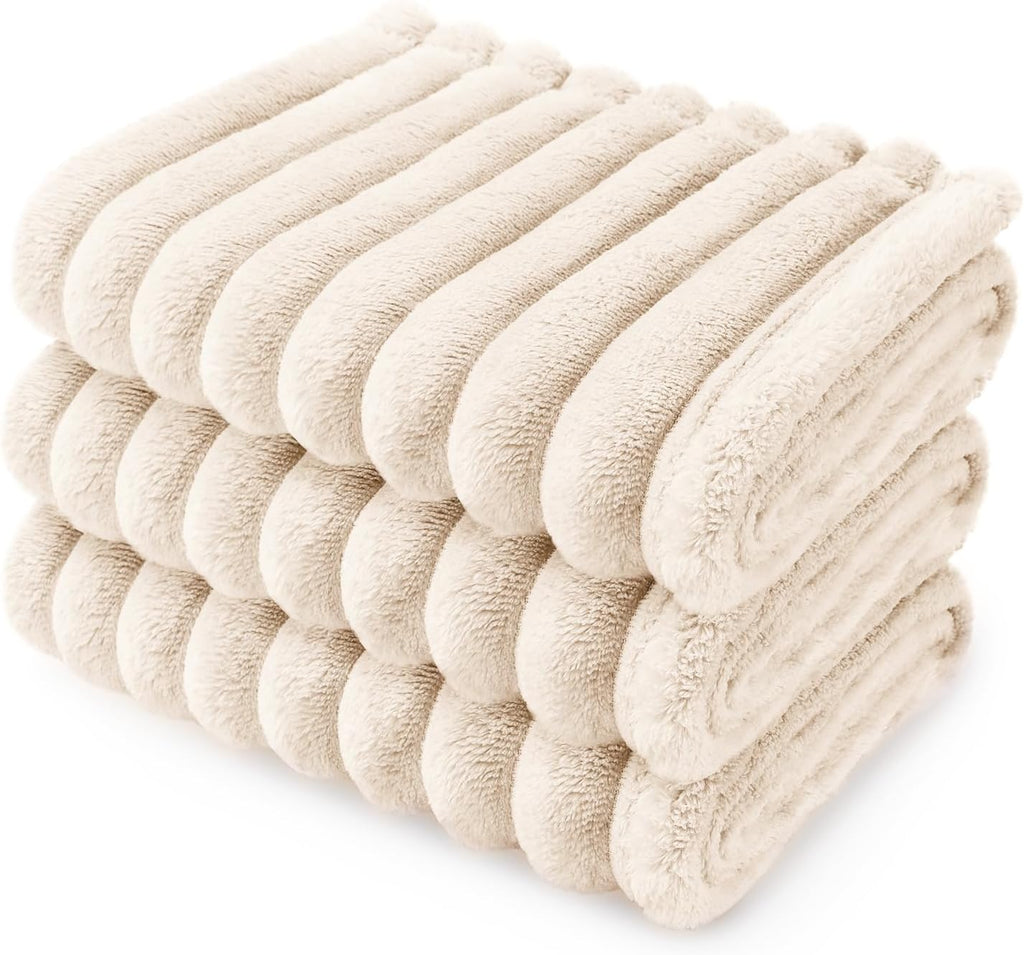 LINENLUX 1 Pack 3 Fleece Dog Blanket Soft Warm Cat Beige/Pink/Grey Small