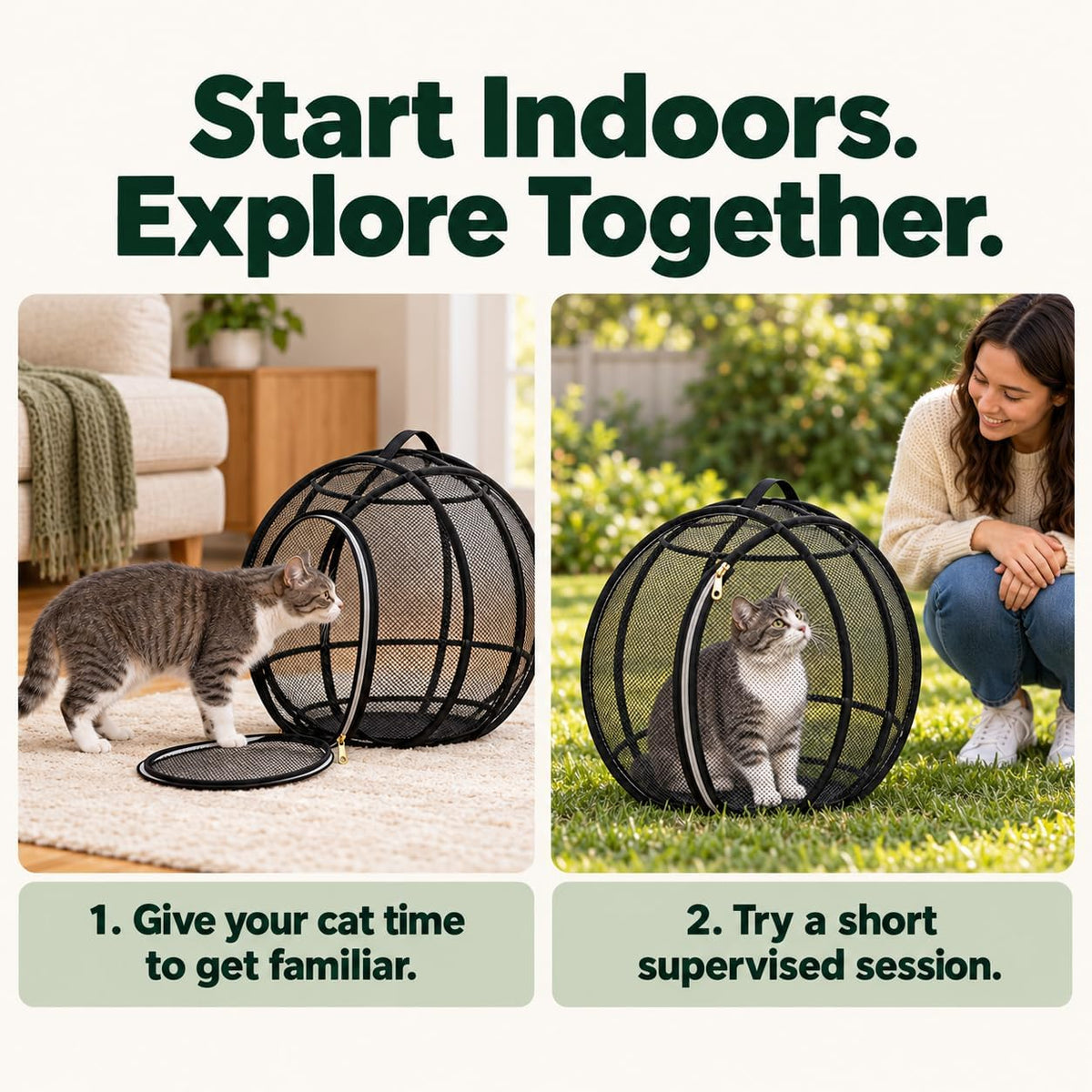 Cat Hamster Ball for Outside, Rolling Outdoor Cat Enclosure, Foldable Mesh