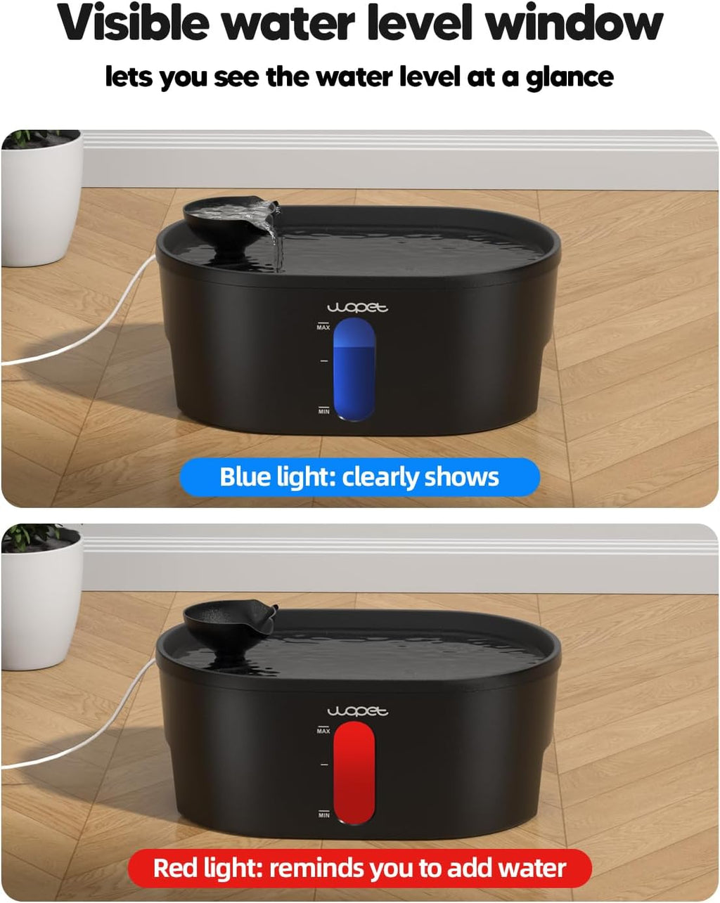 WOPET 8L/2.1Gal Dog Water Fountain for Large Dogs,Automatic Pet Water Dispenser with Visible Water Window & LED Light,Ul