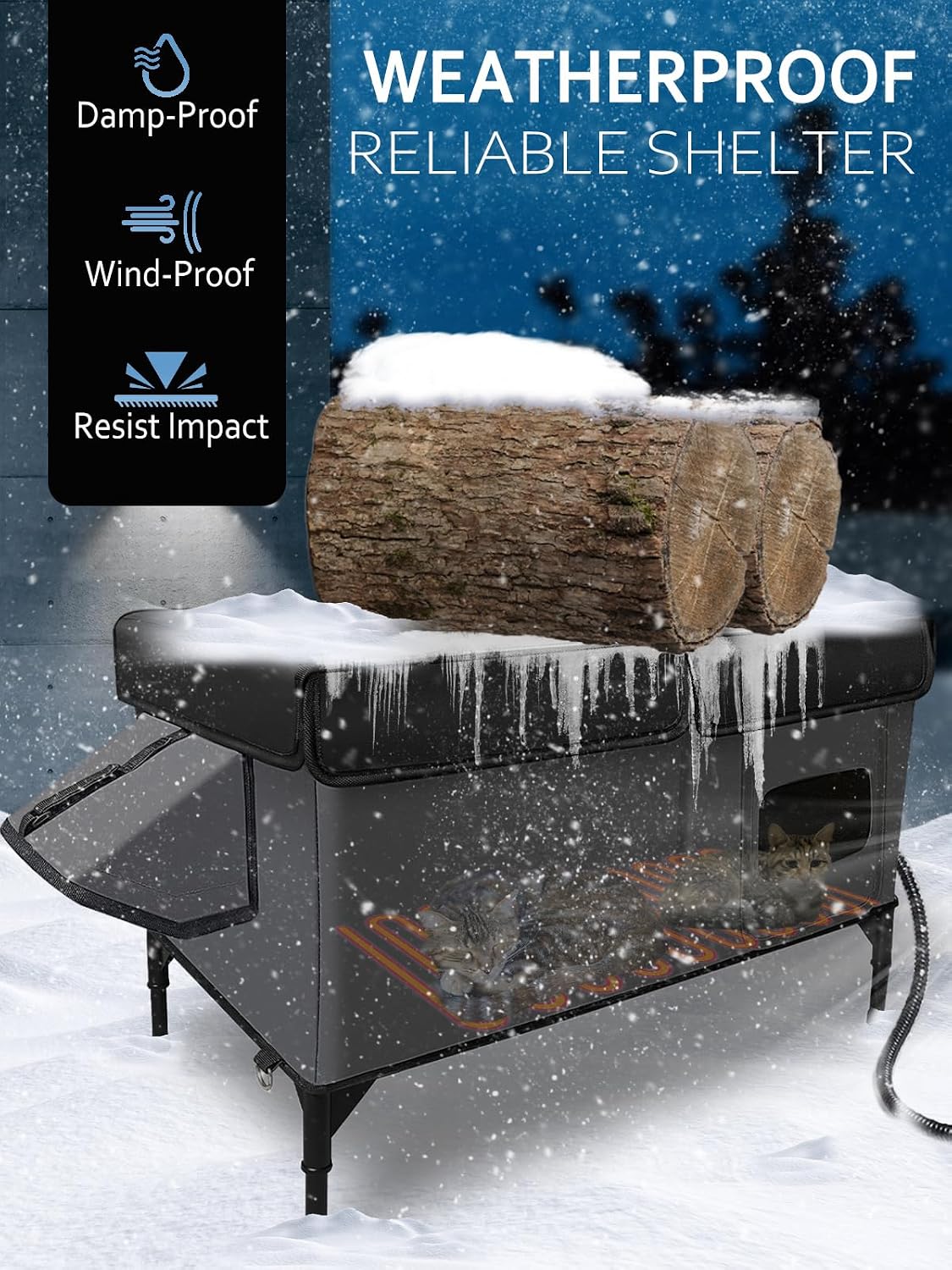 Heated Cat House for Outside Insulated in Winter,Dark Gray,Small