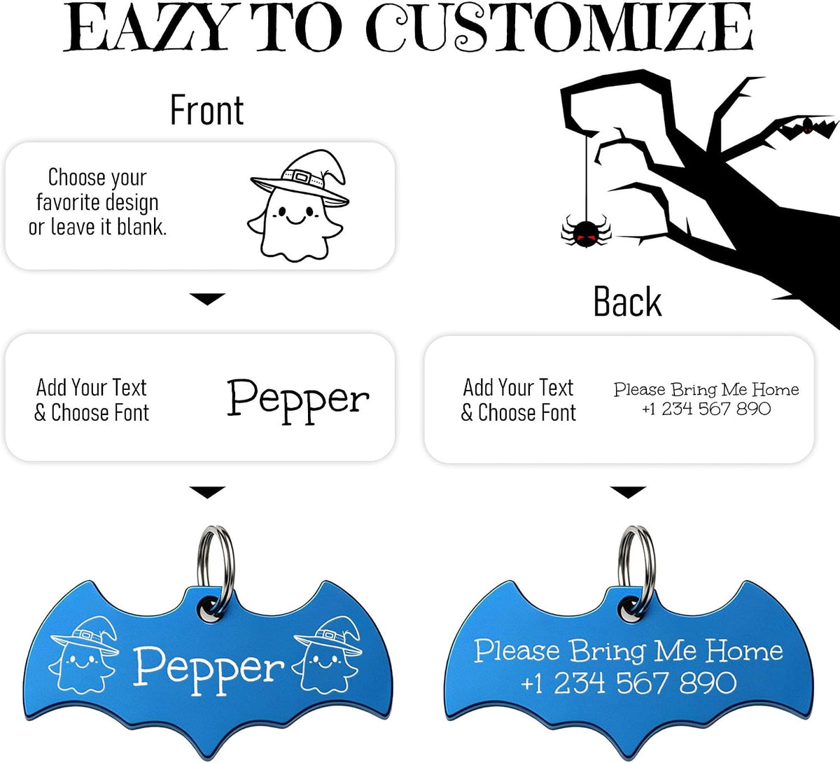 10 pcs Custom Bat Pet ID Tags, Engraved Stainless Steel Dog Cat Tags
