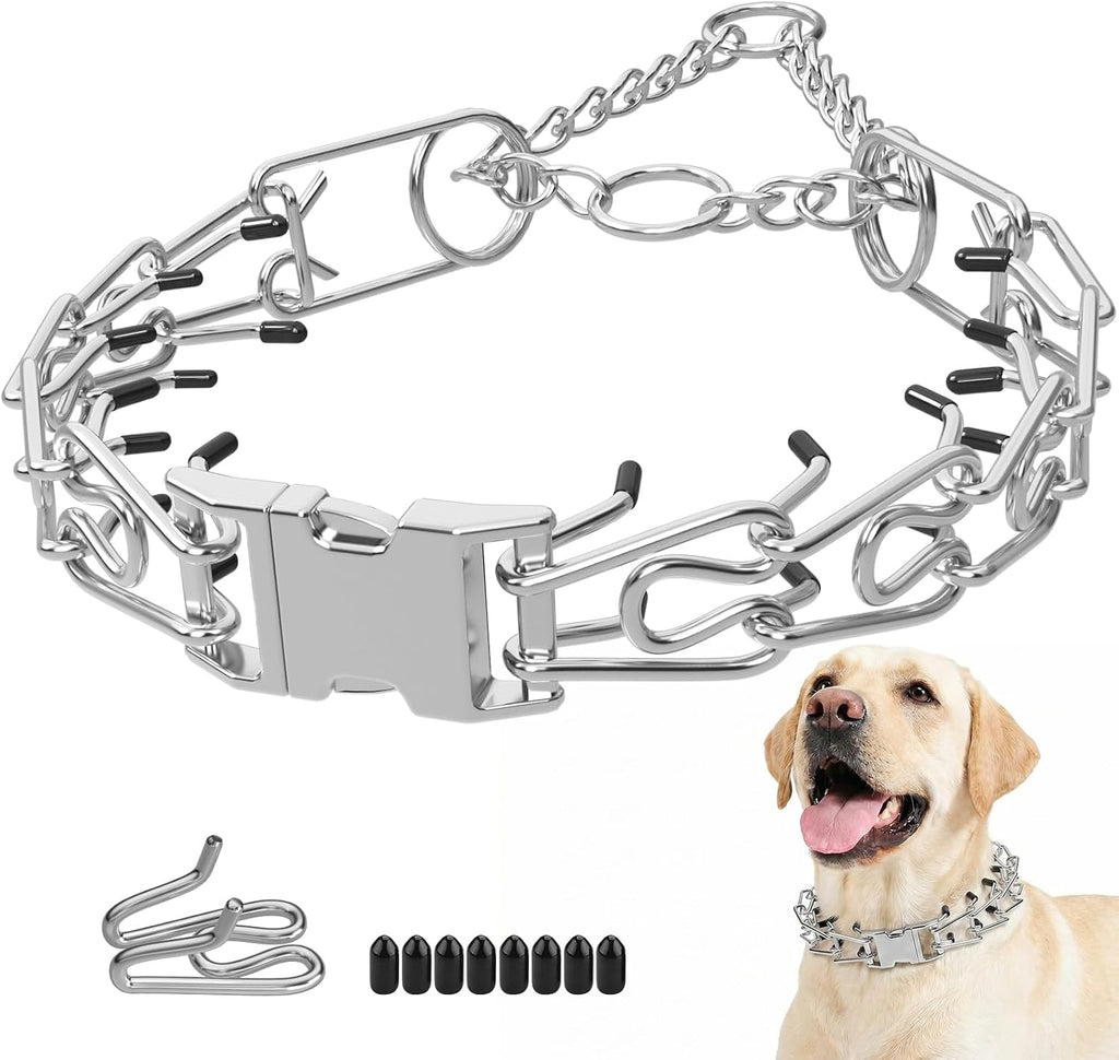 Supet Prong Collar for Dogs, Adjustable Dog Pinch No Pull Training Collar with Quick Release Buckle, Rubber Tips and Ext
