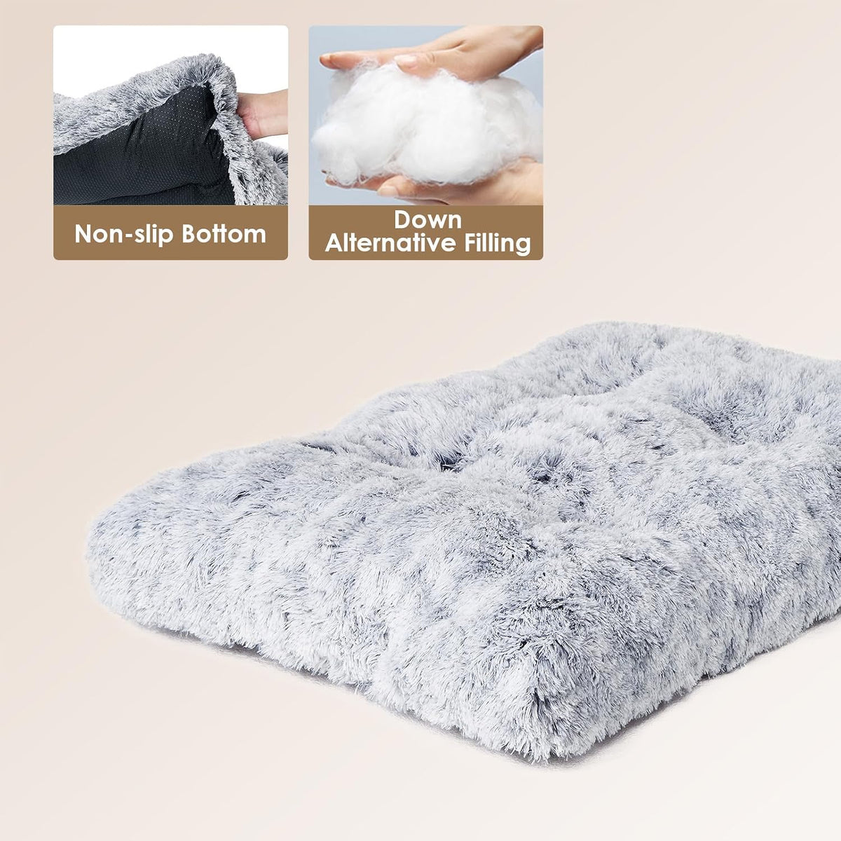 EHEYCIGA Fluffy Dog Crate Bed, Plush Extra Large Dog Pillow, Grey