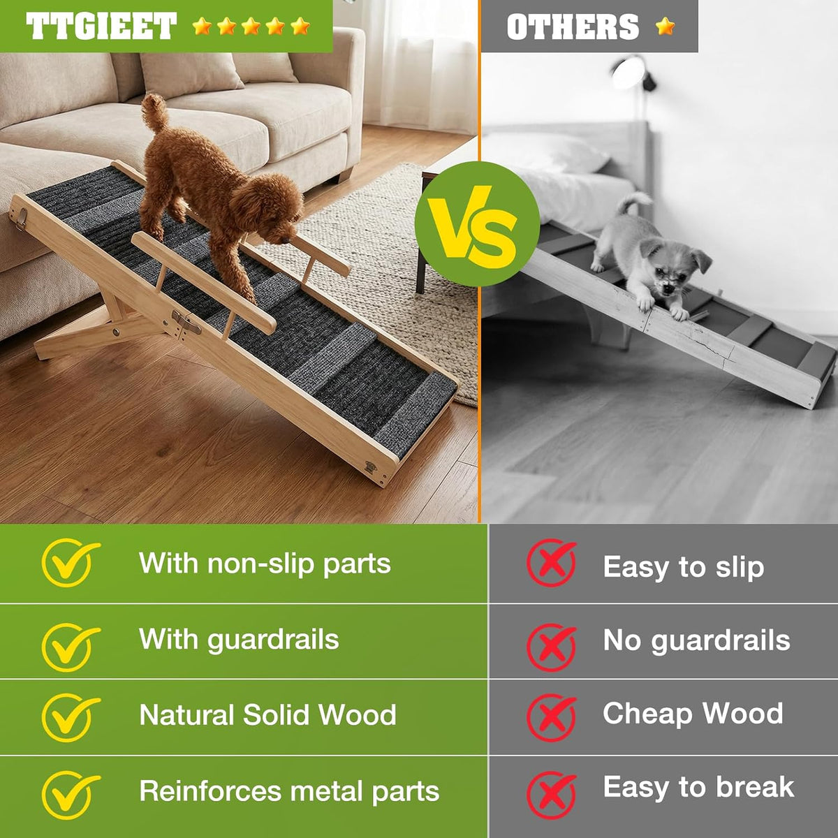 Upgraded Dog Ramp for Couch, Foldable Wooden Pet Ramp, Portable Pet Steps
