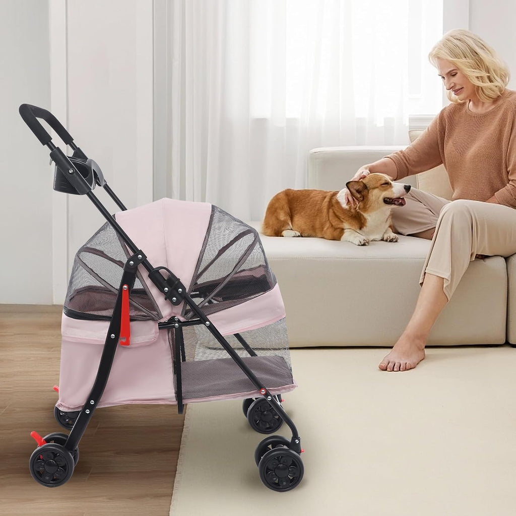Pet Stroller Foldable Lightweight for Small Dogs Cats(Pale Pinkish Grey)