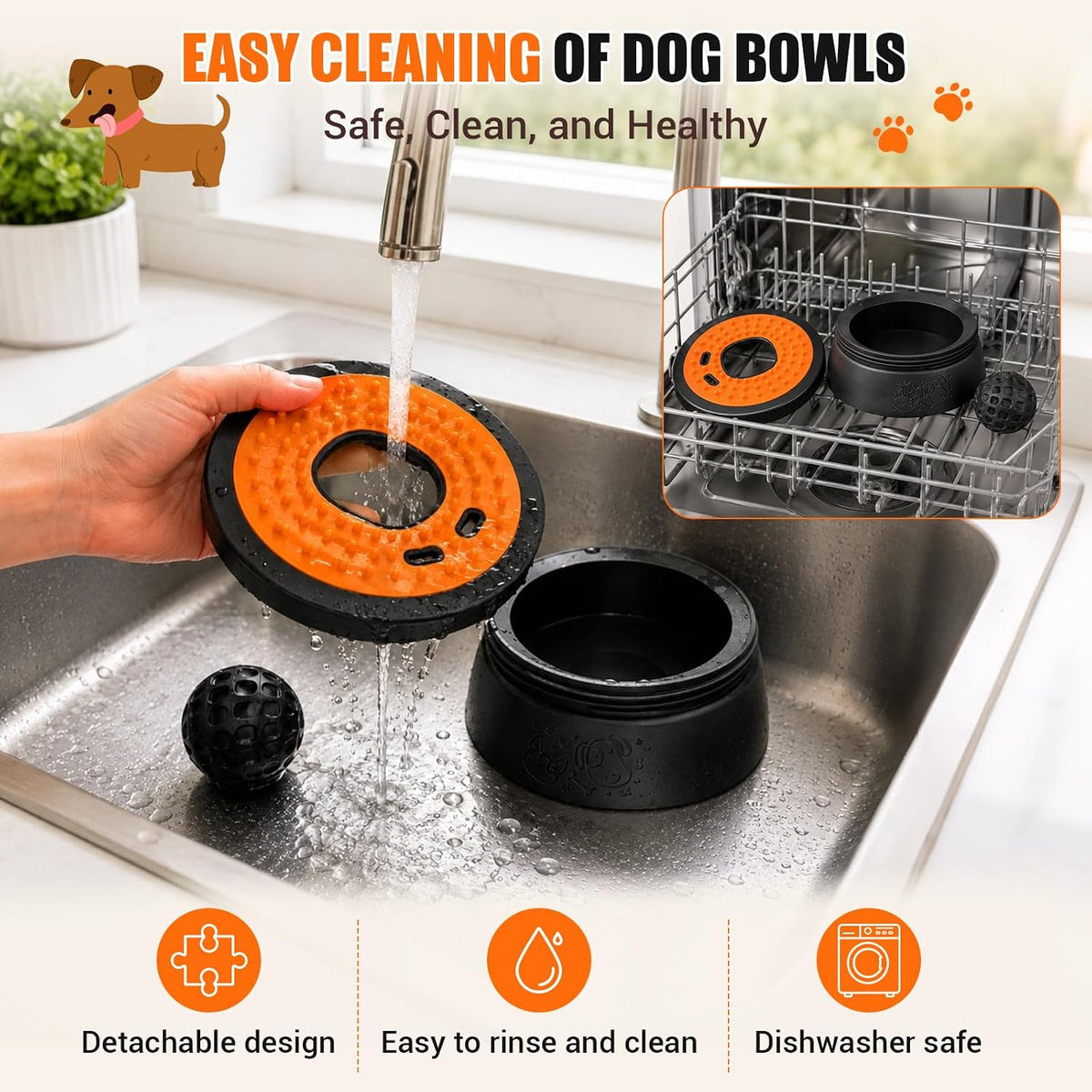 Slow Feeder Dog Lick Bowl with Rolling Ball for Puppy & Small Dogs
