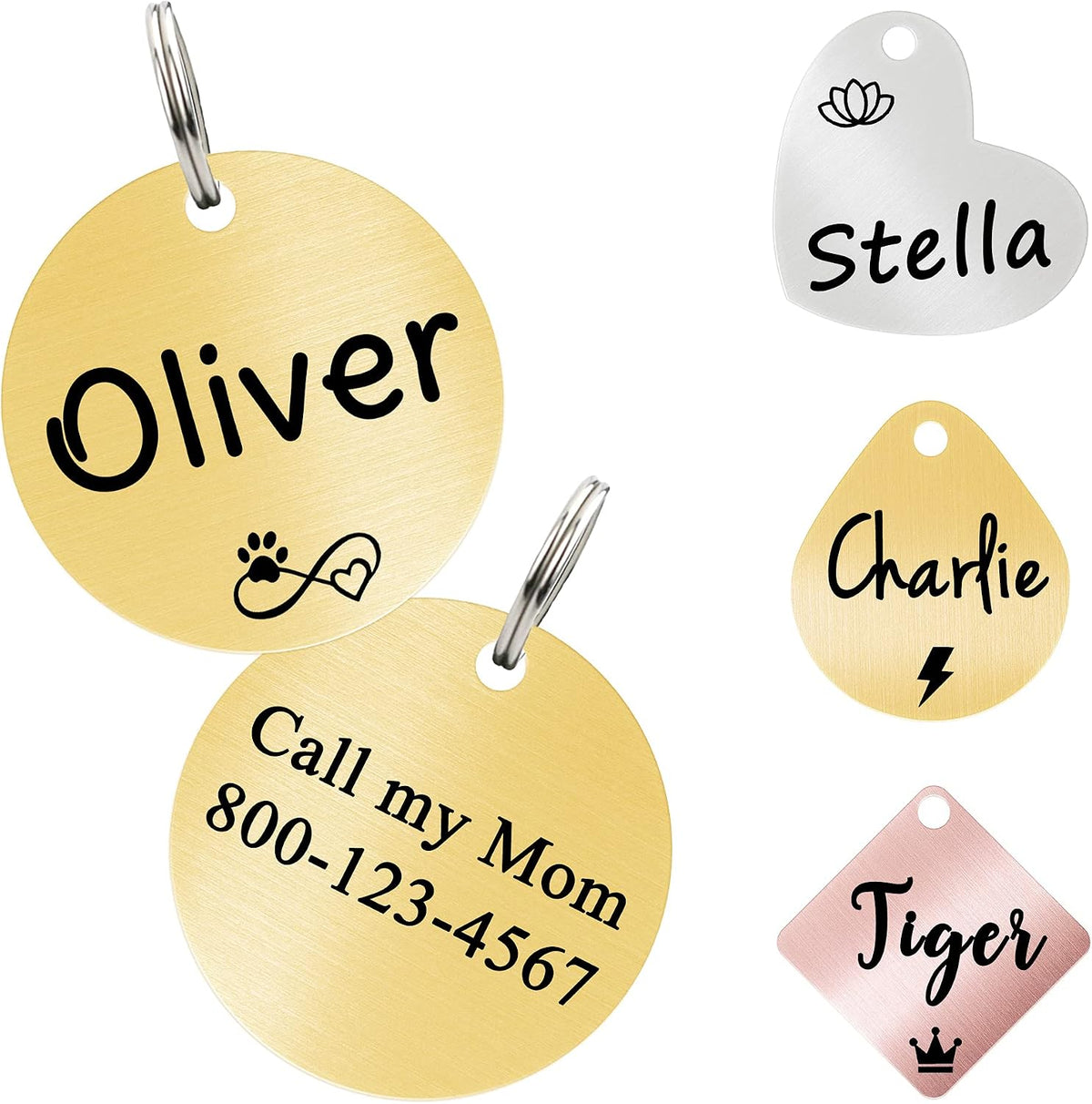 Cat ID Tag Personalized Pet Tags, Durable Stainless Steel Small Pet Mini Dog Cat Tag Lightweight - Fish Tag in Silver
