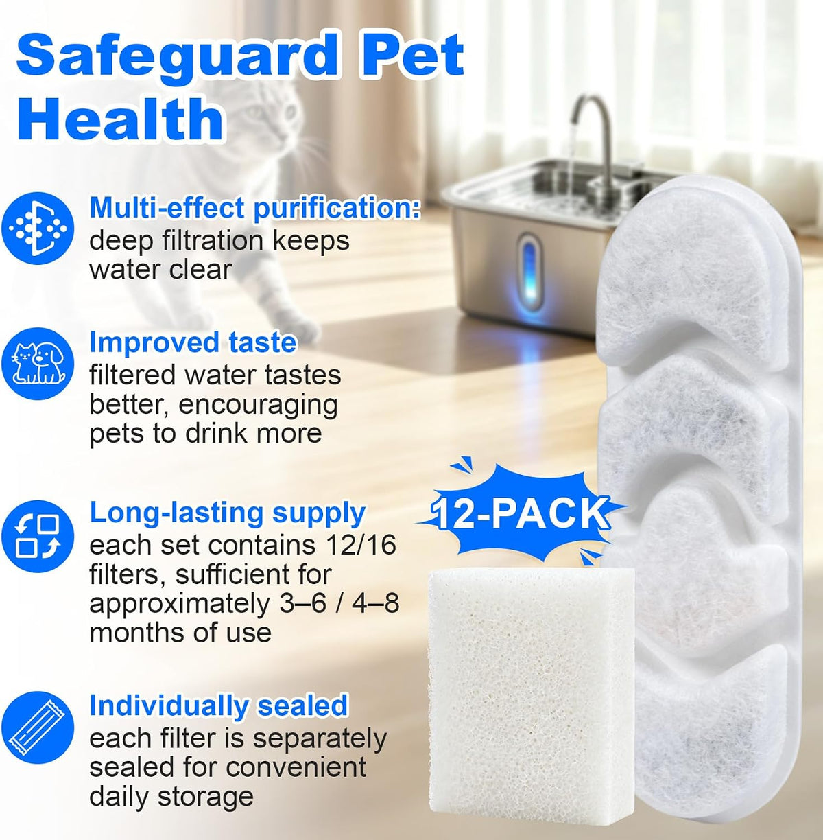 12+12Pcs Dog Fountain Filters Compatible with DeftPet Dog Water Fountain