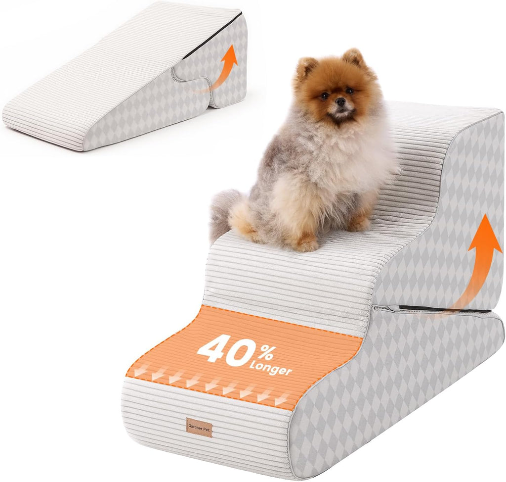 Gardner Pet Dog Stairs for Small Dogs 16.5" H, 2 in 1 Transformable 3-Step Pet Stairs and ramp, Dog Steps for Couch (13-