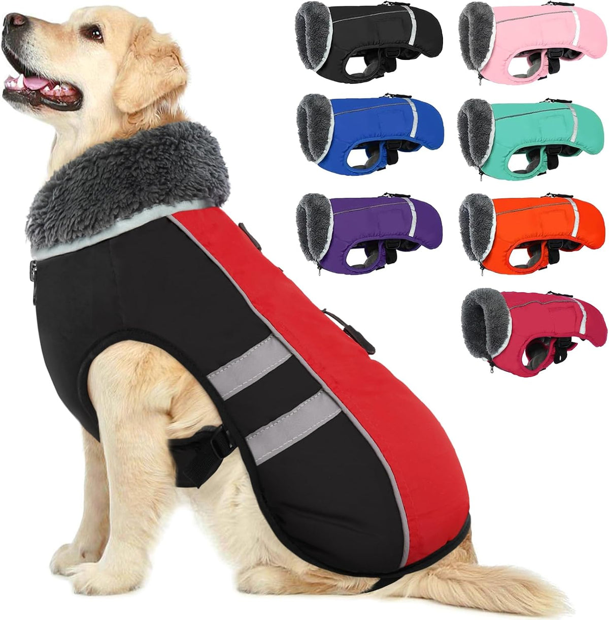 QBLEEV Warm Dog Coat, Reflective Dog Jacket, Waterproof Dogs Winter Coat