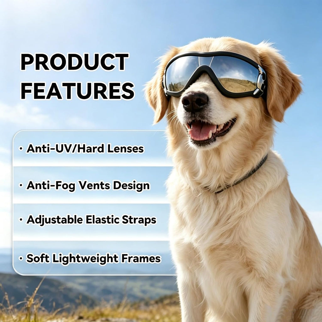 Large Dog Sunglasses Eye Protection, UV Protection Pet Goggles for Dogs Medium to Large Breed, Driving Glasses for Dogs 