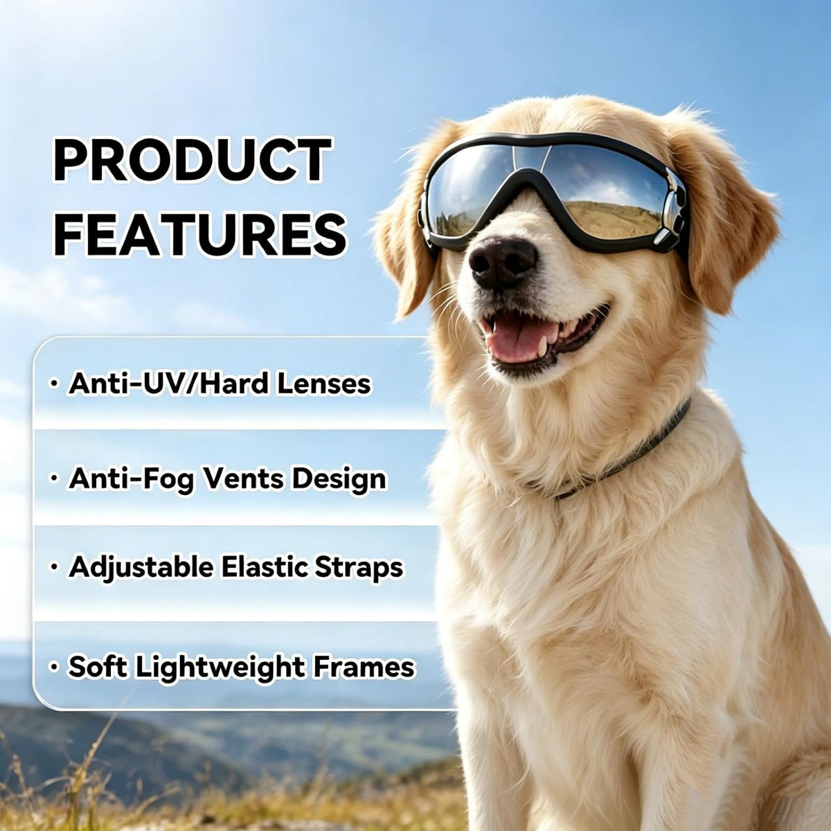 Large Dog Sunglasses Eye Protection, UV Protection Pet Goggles for Dogs Medium to Large Breed, Driving Glasses for Dogs 