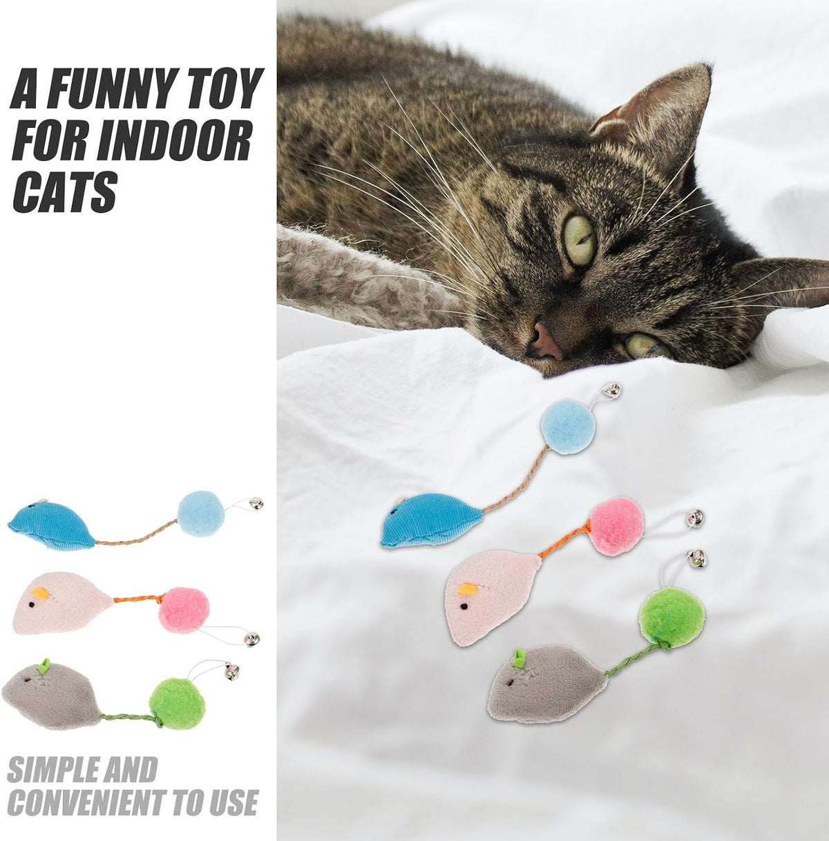6pcs Plush Mouse Cat with Bell and Active Play